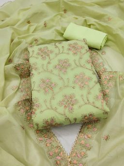 Gahan - Womens Pista Green Colour Chanderi Silk Fabric Unstitch Dress Material