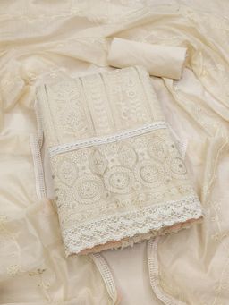 Gahan - Womens Beige Colour Chanderi Silk Fabric Unstitch Dress Material