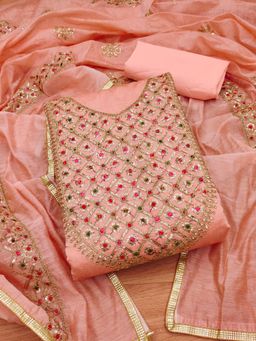 Gahan - Womens Peach Colour Chanderi Silk Fabric Unstitch Dress Material