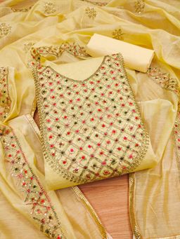 Gahan - Womens Yellow Colour Chanderi Silk Fabric Unstitch Dress Material
