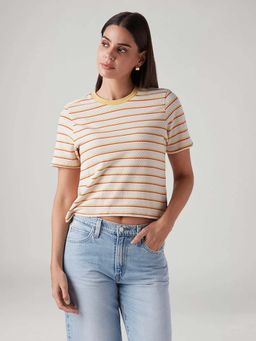 Levi's - Off White Women's Striped Regular Fit T-Shirt
