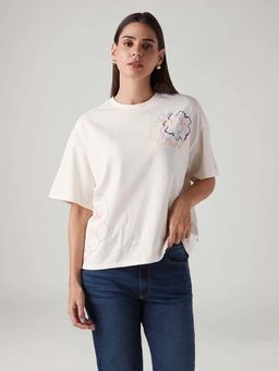 Levi's - Off White Women's Embroidered Relaxed Fit Oversize T-Shirt