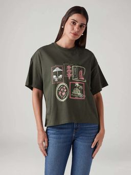 Levi's - Green Women's Graphic Print Relaxed Fit Oversize T-Shirt