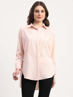 Global Republic - Pink Polyester Solid Spread Collar Shirt for Women