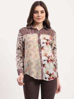 Global Republic - Multi-Color Rayon Blend Printed Spread Collar Shirt for Women