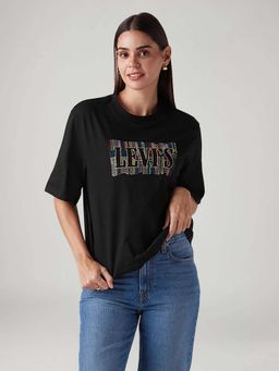 Levi's - Black Women's Logo Embroidered Relaxed Fit Embroidery T-Shirt