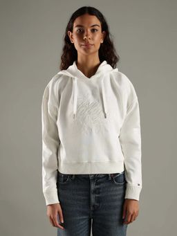 Tommy Hilfiger - White Regular Fit Cotton Hooded Neck Sweatshirt