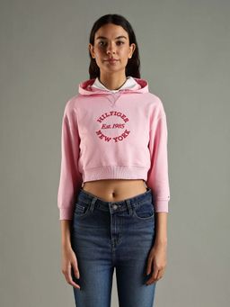 Tommy Hilfiger - Pink Relaxed Fit Cotton Hooded Neck Sweatshirt