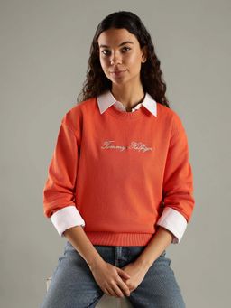 Tommy Hilfiger - Orange Regular Fit Cotton Crew Neck Sweatshirt
