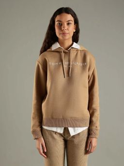 Tommy Hilfiger - Beige Regular Fit Cotton Hooded Neck Sweatshirt