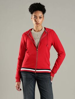 Tommy Hilfiger - Red Regular Fit Cotton Hooded Neck Sweatshirt