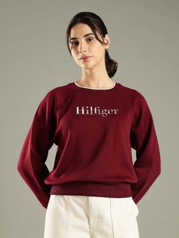 Tommy Hilfiger - Maroon Regular Fit Cotton Crew Neck Sweatshirt