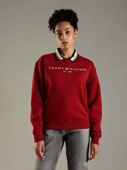 Tommy Hilfiger - Red Regular Fit Cotton Crew Neck Sweatshirt
