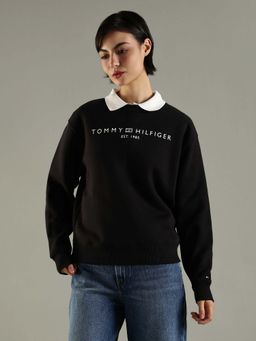 Tommy Hilfiger - Black Regular Fit Cotton Crew Neck Sweater