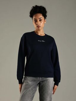 Tommy Hilfiger - Navy Blue Regular Fit Cotton Crew Neck Sweatshirt