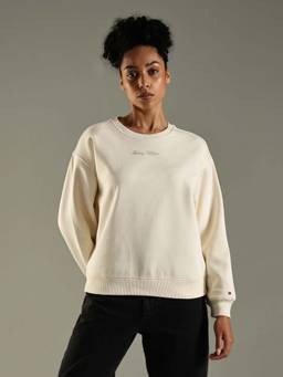 Tommy Hilfiger - Off White Regular Fit Cotton Crew Neck Sweatshirt