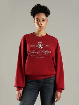 Tommy Hilfiger - Red Regular Fit Cotton Crew Neck Sweatshirt