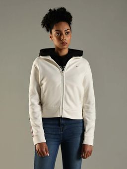 Tommy Hilfiger - Off White Regular Fit Cotton Hooded Neck Sweatshirt