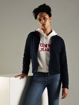Tommy Hilfiger - Navy Blue Regular Fit Cotton Hooded Neck Sweatshirt