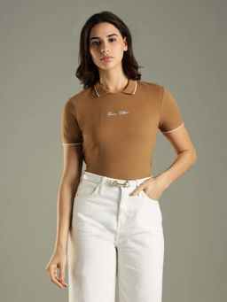 Tommy Hilfiger - Brown Solid Regular Fit Cotton Polo T-Shirt