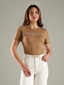 Tommy Hilfiger - Brown Solid Regular Fit Cotton T-Shirt