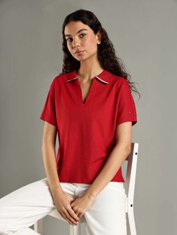 Tommy Hilfiger - Red Solid Relaxed Fit Lyocell Polo T-Shirt