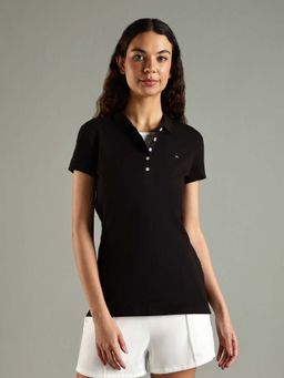 Tommy Hilfiger - Black Solid Slim Fit Cotton Polo T-Shirt