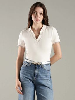 Tommy Hilfiger - White Solid Slim Fit Cotton Polo T-Shirt