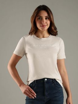 Tommy Hilfiger - Beige Solid Regular Fit Cotton T-Shirt