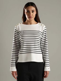 Tommy Hilfiger - Navy Blue Striped Regular Fit Cotton T-Shirt
