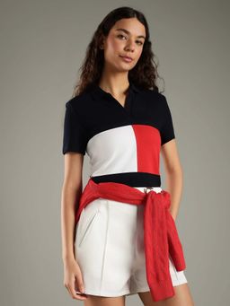 Tommy Hilfiger - Navy Blue Colorblock Regular Fit Cotton Polo T-Shirt