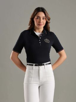 Tommy Hilfiger - Navy Blue Embroidered Logo Regular Fit Cotton Polo T-Shirt