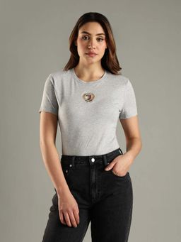 Tommy Hilfiger - Grey Embroidered Logo Regular Fit Cotton T-Shirt