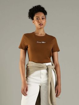 Tommy Hilfiger - Brown Logo Regular Fit Cotton T-Shirt