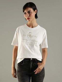 Tommy Hilfiger - White Embroidered Relaxed Fit Cotton T-Shirt