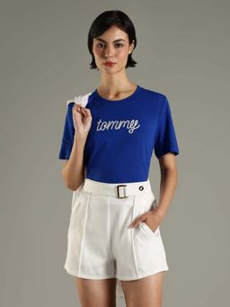 Tommy Hilfiger - Blue Typographic Regular Fit Cotton T-Shirt