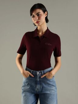Tommy Hilfiger - Maroon Embroidered Logo Regular Fit Cotton Polo T-Shirt