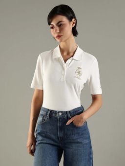 Tommy Hilfiger - White Embroidered Logo Regular Fit Cotton Polo T-Shirt