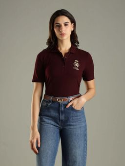 Tommy Hilfiger - Maroon Embroidered Logo Regular Fit Cotton Polo T-Shirt