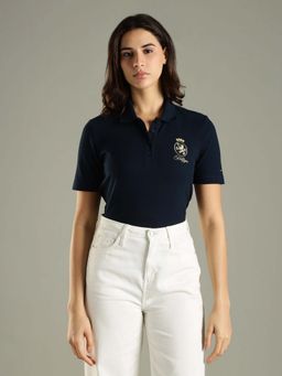 Tommy Hilfiger - Navy Blue Embroidered Logo Regular Fit Cotton Polo T-Shirt