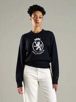 Tommy Hilfiger - Navy Blue Regular Fit Cotton Crew Neck Sweatshirt