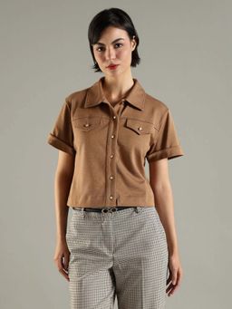 Tommy Hilfiger - Brown Solid Regular Fit Cotton Shirt