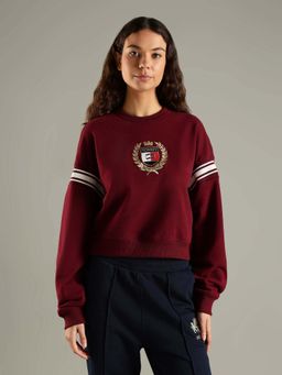 Tommy Hilfiger - Maroon Relaxed Fit Cotton Crew Neck Sweatshirt