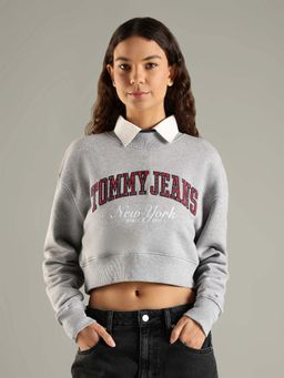 Tommy Hilfiger - Grey Cropped Fit Cotton Mock Neck Sweatshirt