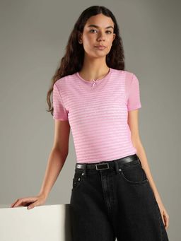 Tommy Hilfiger - Pink Logo Slim Fit Polyester T-Shirt