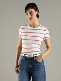 Tommy Hilfiger - White Striped Slim Fit Cotton T-Shirt