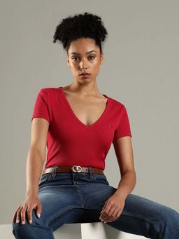 Tommy Hilfiger - Red Solid Slim Fit Cotton T-Shirt
