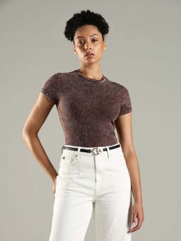 Tommy Hilfiger - Brown Textured Slim Fit Cotton T-Shirt