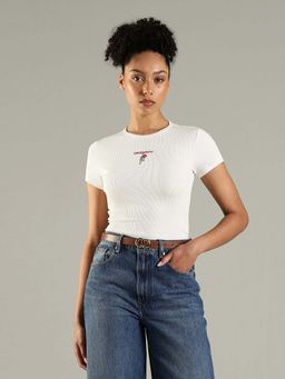 Tommy Hilfiger - White Solid Slim Fit Cotton T-Shirt