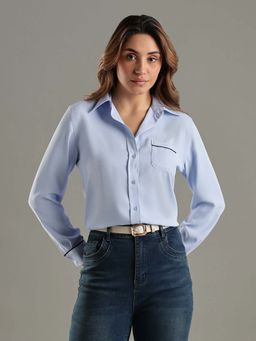 Tommy Hilfiger - Blue Solid Regular Fit Polyester Shirt